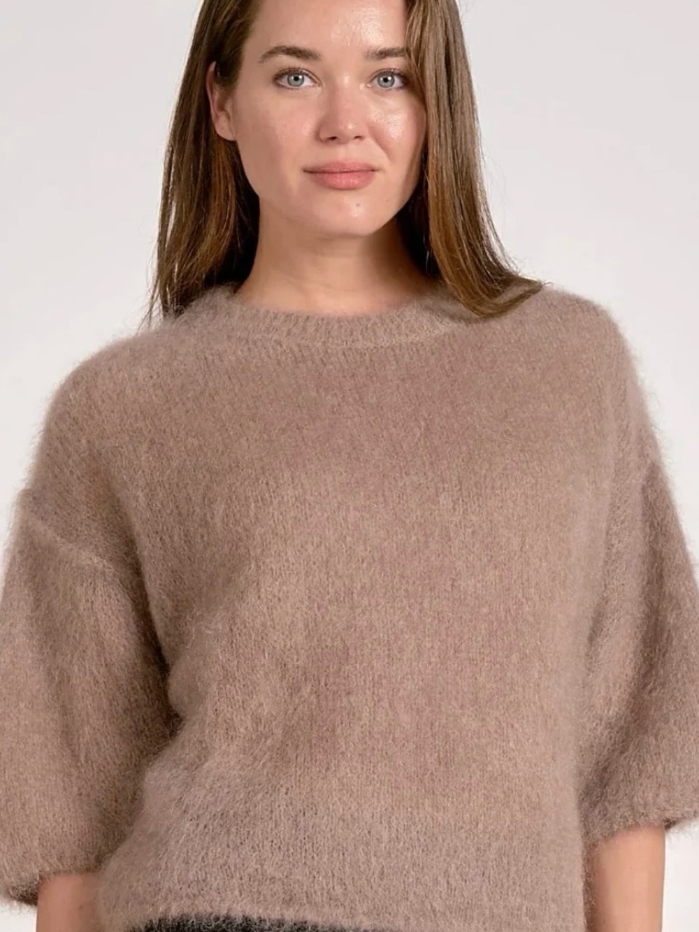 Elan-Soft Knit Boxy Sweater in Taupe - Women